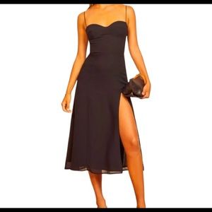 Side slip strap black midi dress.